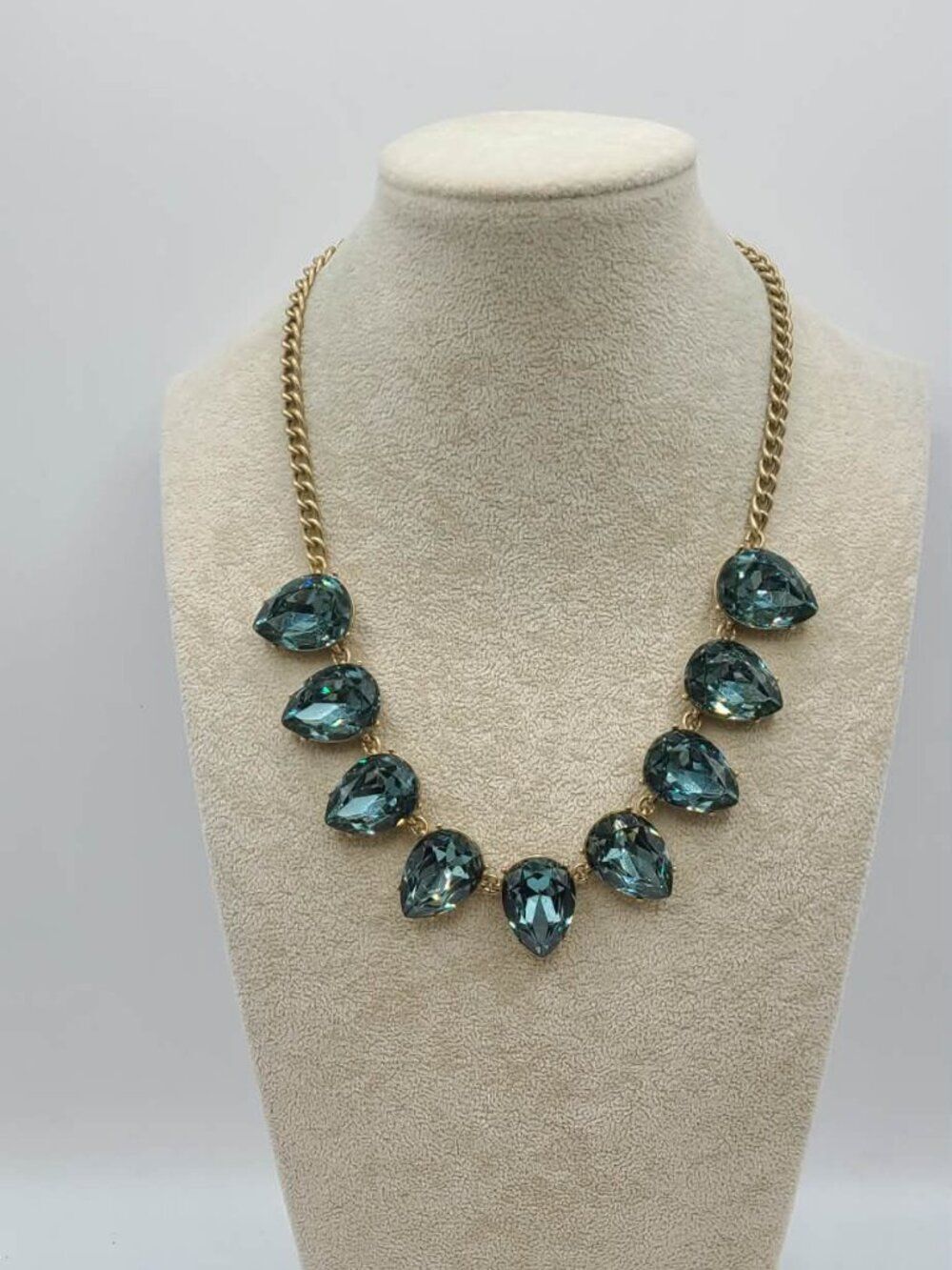 J Crew Aqua Blue Faceted Teardrop Crystal Necklace
